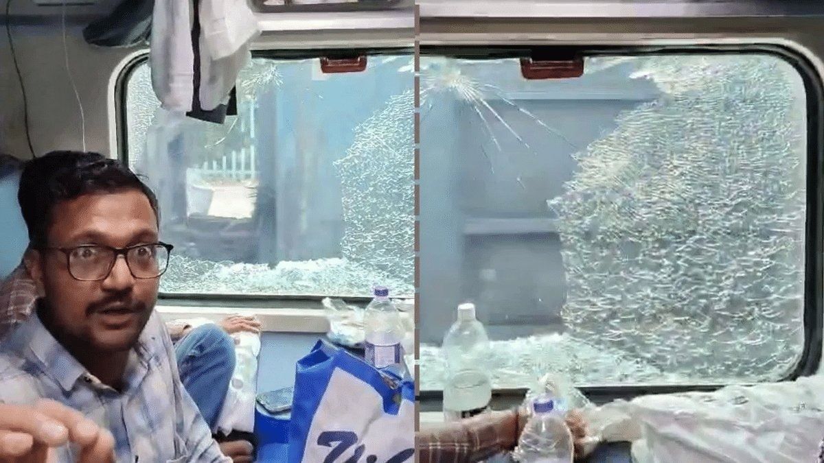 stone pelting on train bound for maha kumbh passengers share videos of broken glass 1736724030651 16 9 BVXJNf