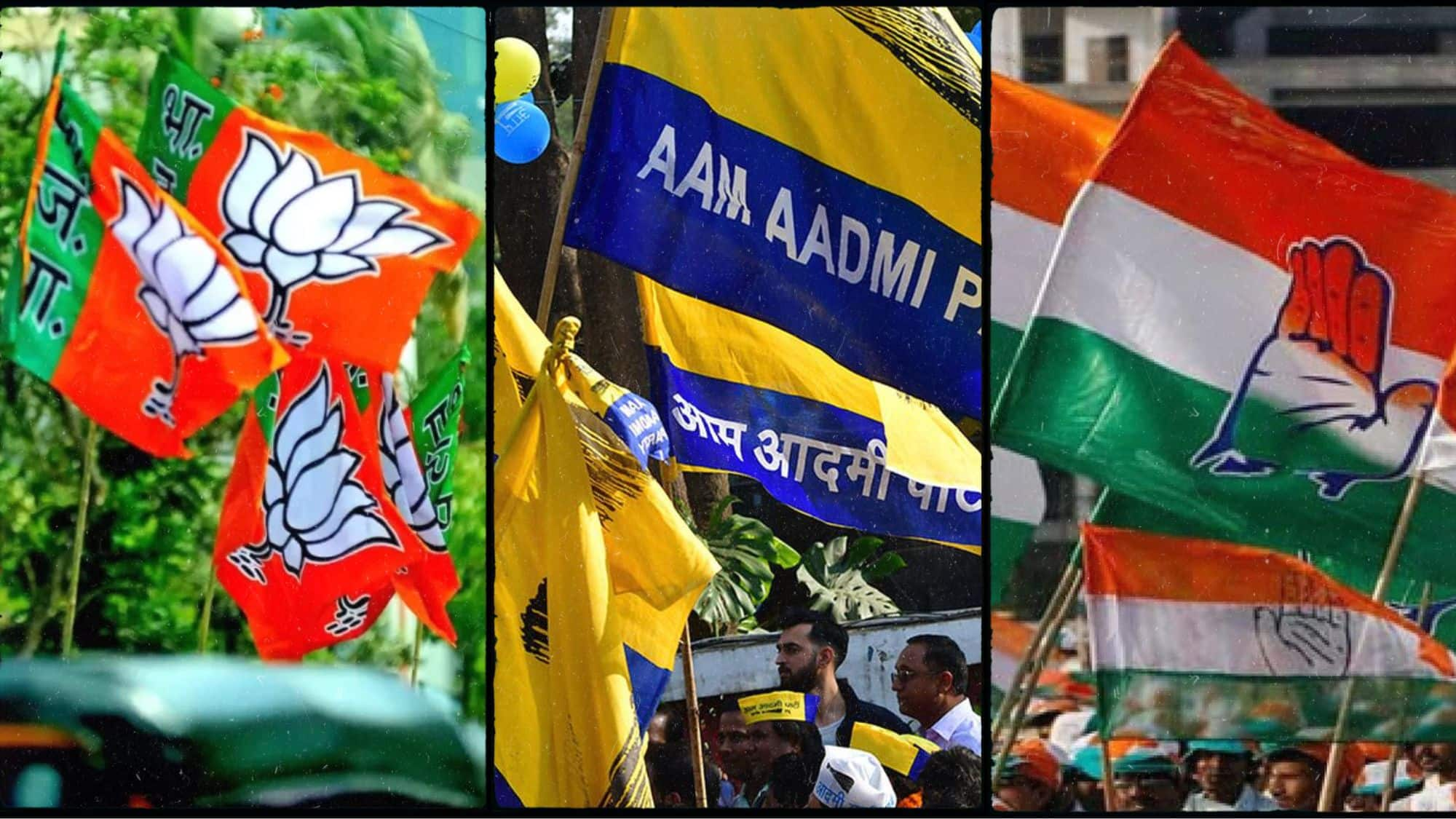 BJP AAP Congress Flags