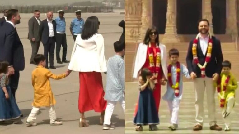 जेडी वेंस के बच्चों पर चढ़ा भारत का रंग, कुर्ते में दिखे इवान-विवेक और गाउन में बेटी मीराबेल; VIDEO